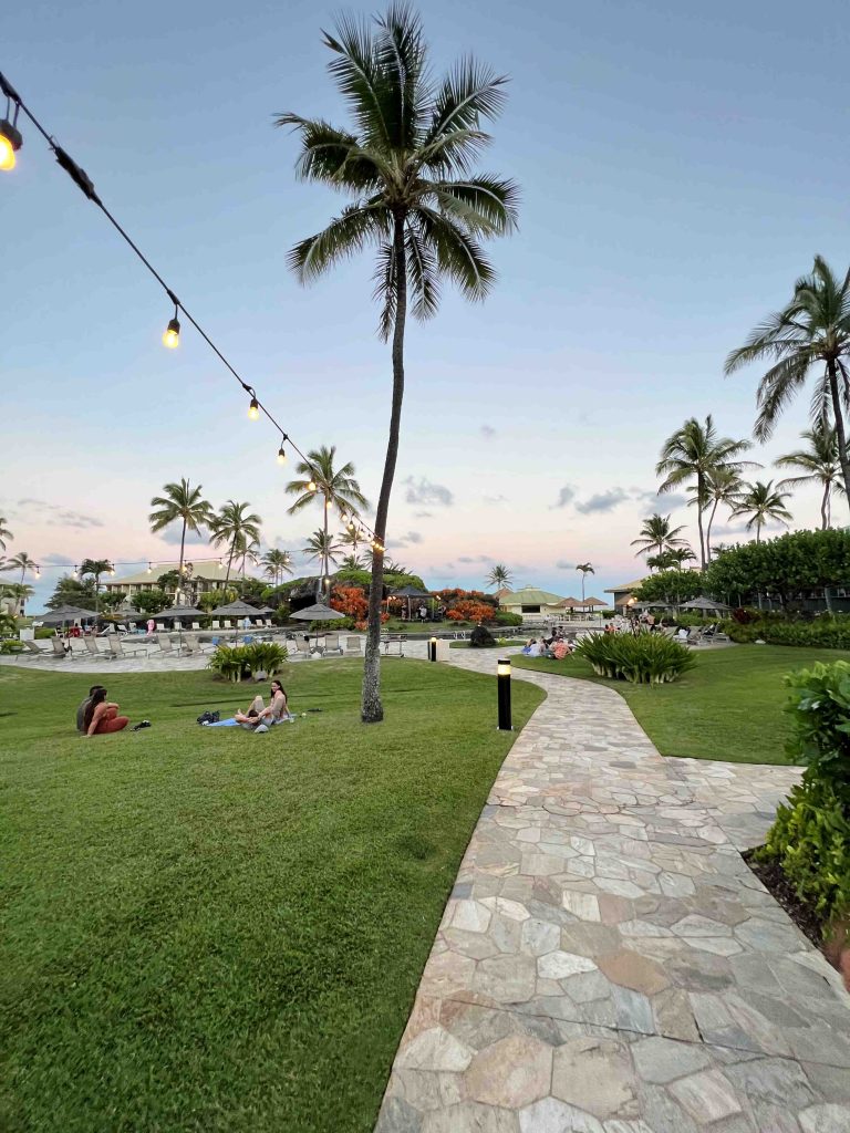 Zona común del resort en el que nos alojamos en Kauai, Hawaii.